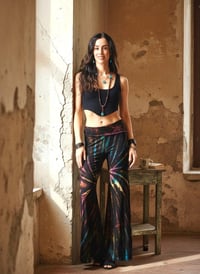 Image 2 of Tie Dye Bell Bottom Pants – High Waist Split Hem Flare - Purple Blue Rainbow - 28