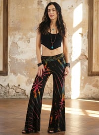 Image 3 of Tie Dye Bell Bottom Pants – High Waist Split Hem Flare - Pink Rainbow - 27