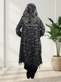 Image 10 of Hooded Fringe Festival Cloak - Black & White Paisley