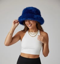 Image 1 of Blue Tipped Faux Fur Bucket Hat - 157