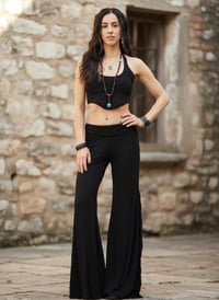 Image 5 of High Waist Split Hem Flare Bell Bottom Pants - Black - 30