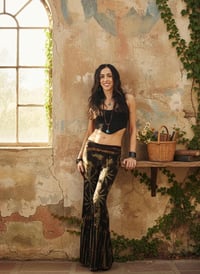 Image 4 of Tie Dye Bell Bottom Pants – High Waist Split Hem Flare - Green Rust - 29