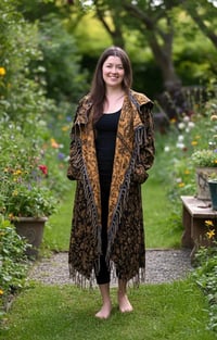 Image 3 of Hooded Fringe Festival Coat: Black & Gold Paisley, Jumbo Hood