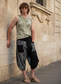 Image 2 of Handmade Thai Cotton Tribal Patchwork Black White Pants - 427