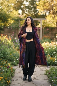 Image 6 of Hooded Festival Paisley Wizard Fringe Cloak - Pink/Purple/Blue