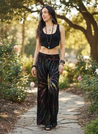 Image 5 of Tie Dye Bell Bottom Pants – High Waist Split Hem Flare - Purple Blue Rainbow - 28