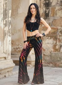 Image 1 of Tie Dye Bell Bottom Pants – High Waist Split Hem Flare - Pink Rainbow - 27