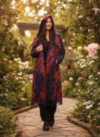 Image 1 of Hooded Festival Paisley Wizard Fringe Cloak - Pink/Purple/Blue