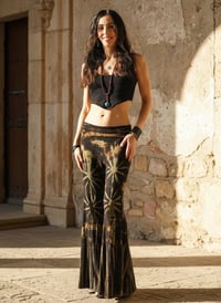 Image 6 of Tie Dye Bell Bottom Pants – High Waist Split Hem Flare - Green Rust - 29