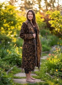 Image 4 of Hooded Fringe Festival Coat: Black & Gold Paisley, Jumbo Hood