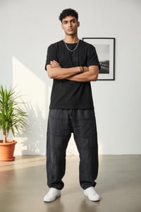 Image 3 of Black Balloon Pants with Drawstring - 401