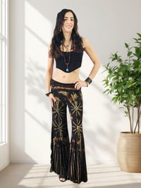 Image 7 of Tie Dye Bell Bottom Pants – High Waist Split Hem Flare - Green Rust - 29