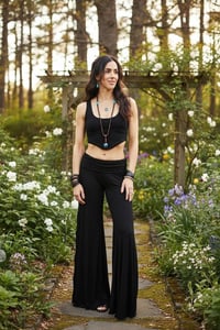 Image 10 of High Waist Split Hem Flare Bell Bottom Pants - Black - 30