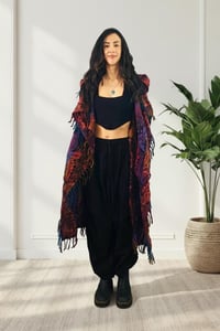 Image 2 of Hooded Festival Paisley Wizard Fringe Cloak - Pink/Purple/Blue