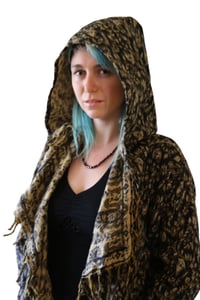 Image 1 of Hooded Fringe Festival Coat: Black & Gold Paisley, Jumbo Hood