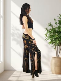 Image 8 of Tie Dye Bell Bottom Pants – High Waist Split Hem Flare - Green Rust - 29