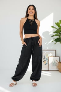 Image 4 of Black Balloon Pants with Drawstring - 401
