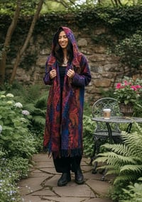 Image 12 of Hooded Festival Paisley Wizard Fringe Cloak - Pink/Purple/Blue