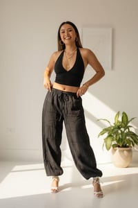 Image 5 of Black Balloon Pants with Drawstring - 401