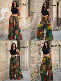 Image 3 of Thai Colorful Patchwork Wide Leg Cotton Pants - 469