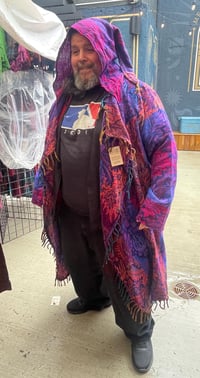 Image 5 of Hooded Festival Paisley Wizard Fringe Cloak - Pink/Purple/Blue