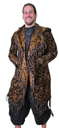 Image 8 of Hooded Fringe Festival Coat: Black & Gold Paisley, Jumbo Hood