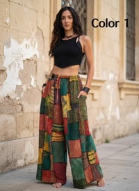 Image 4 of Thai Colorful Patchwork Wide Leg Cotton Pants - 469