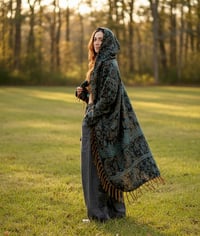 Image 4 of Fringe Hooded Festival Paisley Wizard Cloak - Blue