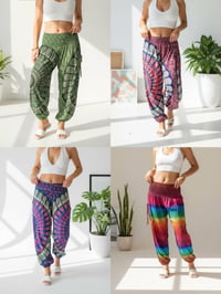 Image 4 of Mandala Harem Pants: High Crotch Elastic Waist Boho Trousers