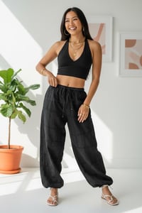 Image 7 of Black Balloon Pants with Drawstring - 401