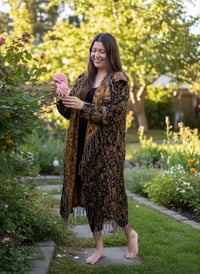 Image 9 of Hooded Fringe Festival Coat: Black & Gold Paisley, Jumbo Hood