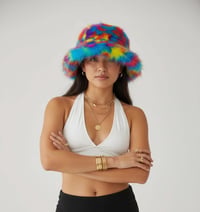 Image 1 of Blue Rainbow Faux Fur Bucket Hat – 158