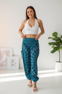 Image 1 of Mandala Harem Pants: High Crotch Elastic Waist Boho Trousers