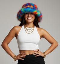 Image 2 of Blue Rainbow Faux Fur Bucket Hat – 158
