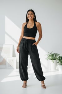 Image 9 of Black Balloon Pants with Drawstring - 401