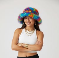 Image 3 of Blue Rainbow Faux Fur Bucket Hat – 158