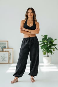 Image 10 of Black Balloon Pants with Drawstring - 401