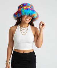 Image 4 of Blue Rainbow Faux Fur Bucket Hat – 158