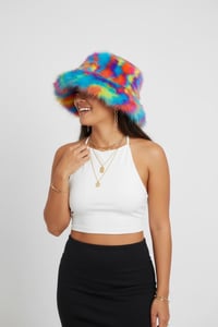 Image 5 of Blue Rainbow Faux Fur Bucket Hat – 158
