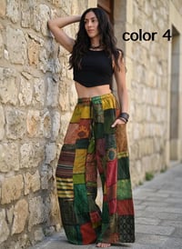 Image 10 of Thai Colorful Patchwork Wide Leg Cotton Pants - 469