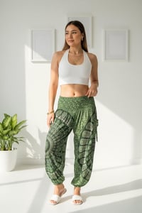 Image 10 of Mandala Harem Pants: High Crotch Elastic Waist Boho Trousers
