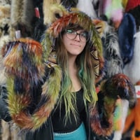 Image 1 of Earth Tie Dye Faux Fur Bolli Bear Hood – Festival Rave Hood with Stash Pocket - 113