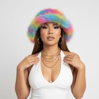 Image 2 of Faux Fur Rainbow Fluffy Festival Bucket Hat - 160