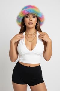 Image 3 of Faux Fur Rainbow Fluffy Festival Bucket Hat - 160
