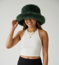 Image 3 of Dark Green Faux Fur Festival Fluffy Bucket Hat - 159