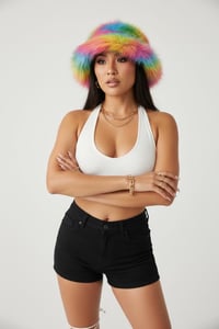 Image 1 of Faux Fur Rainbow Fluffy Festival Bucket Hat - 160