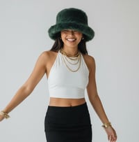 Image 4 of Dark Green Faux Fur Festival Fluffy Bucket Hat - 159