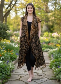 Image 2 of Hooded Vest Gold Paisley, Bohemian Festival Duster Sleeveless Cloak