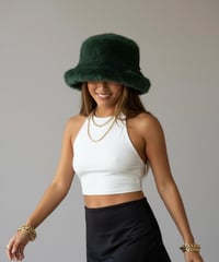 Image 5 of Dark Green Faux Fur Festival Fluffy Bucket Hat - 159