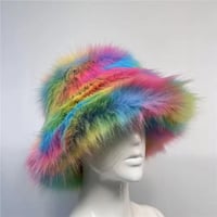 Image 6 of Faux Fur Rainbow Fluffy Festival Bucket Hat - 160